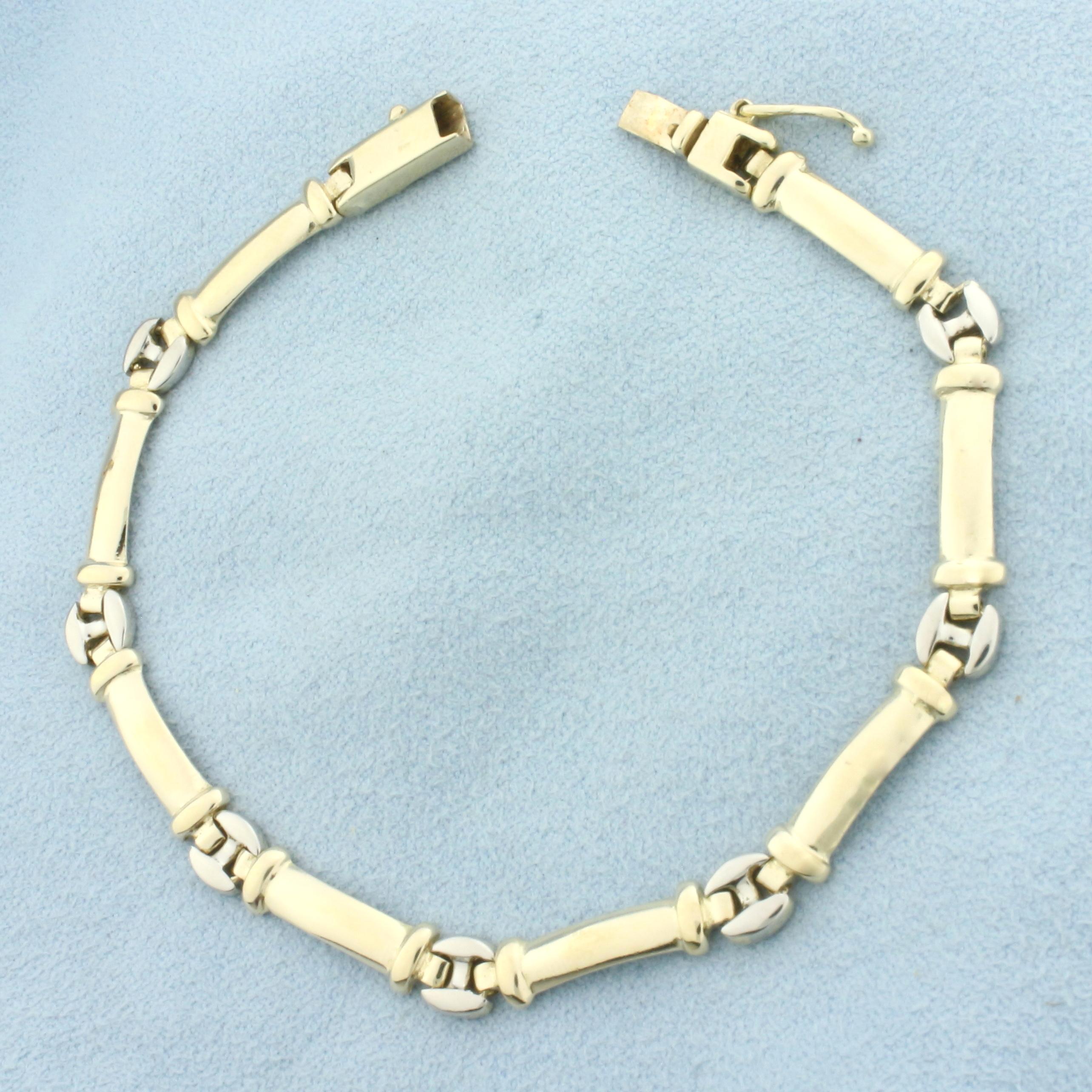 Two Tone Link Bracelet In 14k Yellow And White Gold