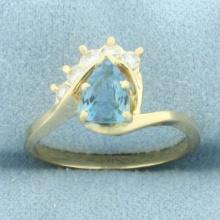 Aquamarine And Diamond Ring In 14k Yellow Gold