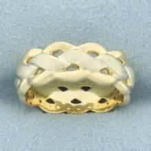 Braided Woven Design Band Ring In 14k Yellow And White Gold