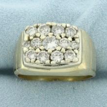 Mens 2ct Pave Diamond Ring In 14k Yellow Gold