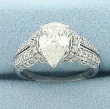 Large Pear Diamond Ring In 14k White Gold