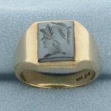 Hematite Roman Spartan Mens Ring In 10k Yellow Gold