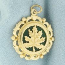 Nature Leaf Jade Charm In 14k Yellow Gold