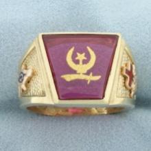 Mens Masonic Shriners Ring In 10k Yellow Gold