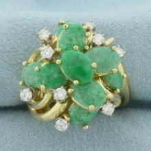Jade And Diamond Statement Ring In 18k Yellow Gold