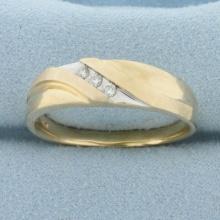 Mens Three Stone Diagonal Diamond Wedding Band Ring In 10k Yellow Gold