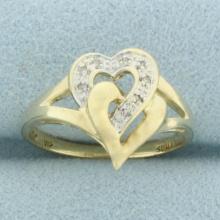 Diamond Lovers Heart Ring In 10k Yellow Gold