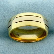 Mens Two Tone Wedding Band Ring In 14k Yellow And White Gold