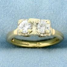 Vintage Two Stone Old European Cut Diamond Toi Et Moi Ring With Expandable Shank In 14k Yellow Gold