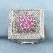 Interchangeable Pink Sapphire And Diamond Ring In 14k White Gold