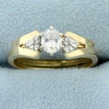 Vintage Oval Diamond Engagement Ring In 14k Yellow Gold