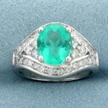 2ct Emerald And Diamond Ring In 14k White Gold