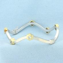 Flower Station Bangle Bracelet In 18k White And Yellow Gold