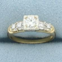 Diamond Accented Engagement Ring In 14k Yellow Gold