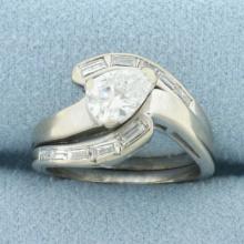 Pear Diamond Wedding And Engagement Ring Bridal Set In 14k White Gold
