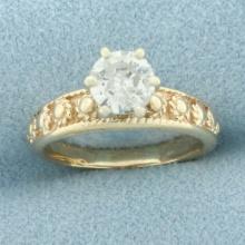 Vintage Diamond Solitaire Engagement Ring In 14k Yellow Gold