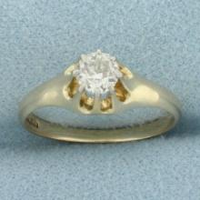 Antique Old European Diamond Buttercup Solitaire Engagement Ring In 14k Yellow Gold