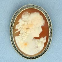 Vintage Carved Shell Cameo Brooch Pin In 14k Yellow Gold