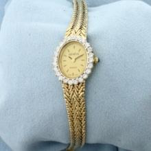 Ladies Geneve Diamond Swiss Watch In Solid 14k Yellow Gold