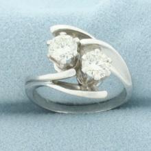 Diamond Toi Et Moi Two Stone Bypass Ring In 14k White Gold
