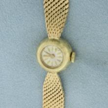 Antique Eloga Swiss Wind Up Ladies Dress Watch In Solid 14k Yellow Gold Case And Bracelet