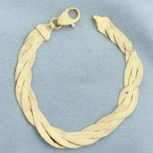 Italian Braided Herringbone Link Bracelet In 14k Yellow Gold