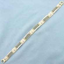 Men's Screw And Bar Link Bracelet In 14k Yellow And White Gold