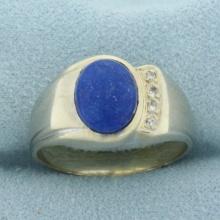 Mens Lapis Lazuli And Diamond Ring In 14k White Gold