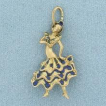 Flamenco Dancer Charm Or Pendant In 14k Yellow Gold