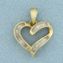 Baguette Diamond Heart Pendant In 14k Yellow Gold