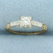Vintage Diamond Engagement Ring In 14k Yellow Gold With 18k White Gold Top