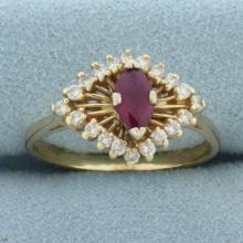 Ruby And Diamond Evil Eye Ring In 14k Yellow Gold
