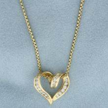 Italian Diamond Heart Necklace In 14k Yellow Gold
