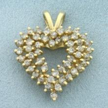 Large Diamond Heart Pendant In 14k Yellow Gold