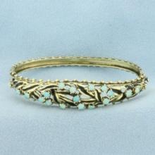 Antique Enamel Hinged Opal Bangle Bracelet In 14k Yellow Gold