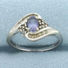 Tanzanite And Diamond Ring In 10k White Gold