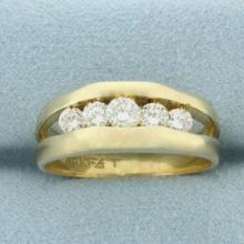 Mens Five Stone Diamond Ring In 14k Yellow Gold
