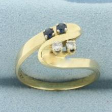 Sapphire And Diamond Toi Et Moi Ring In 14k Yellow Gold