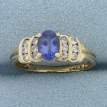 Natural Sapphire And Diamond Ring In 14k Yellow Gold