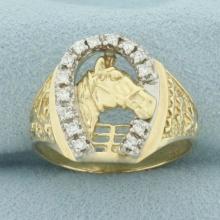 Diamond Horseshoe Horse Ring In 10k Yellow Gold