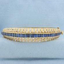 Designer 5ct Sapphire And Diamond Bangle Bracelet In 18k Yellow Gold