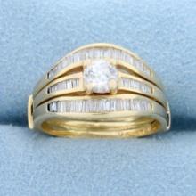 Vintage Baguette And Round Diamond Engagement Ring In 14k Yellow Gold
