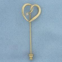 Vintage Diamond Heart Pin In 14k Yellow Gold
