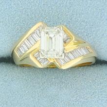 Egl Certified 2ct Tw Emerald Cut And Baguette Diamond Bypass Engagement Ring In 14k Yellow Gold