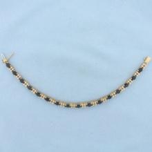 Natural Sapphire And Diamond Tennis Bracelet In 14k Yellow Gold