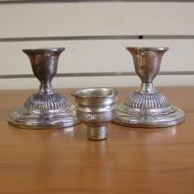 Fisher Silversmiths Hurricane Lamp Candlestick Holders Set Of 2 In .925 Sterling Silver.