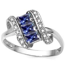 Lab Tanzanite And Diamond Scroll Ring In Sterling Silver