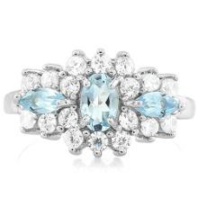 Sky Blue Topaz, White Sapphire, And Diamond Ring In Sterling Silver