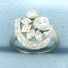 Vintage Diamond Retro Art Deco Ring In 14k White Gold