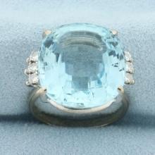 Aquamarine And Diamond Statement Ring In 18k White Gold